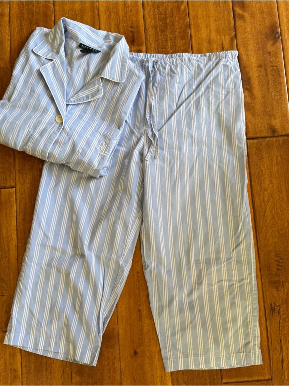 Vintage Ralph Lauren Light Blue Stripe women’s Size Medium Set 100% cotton